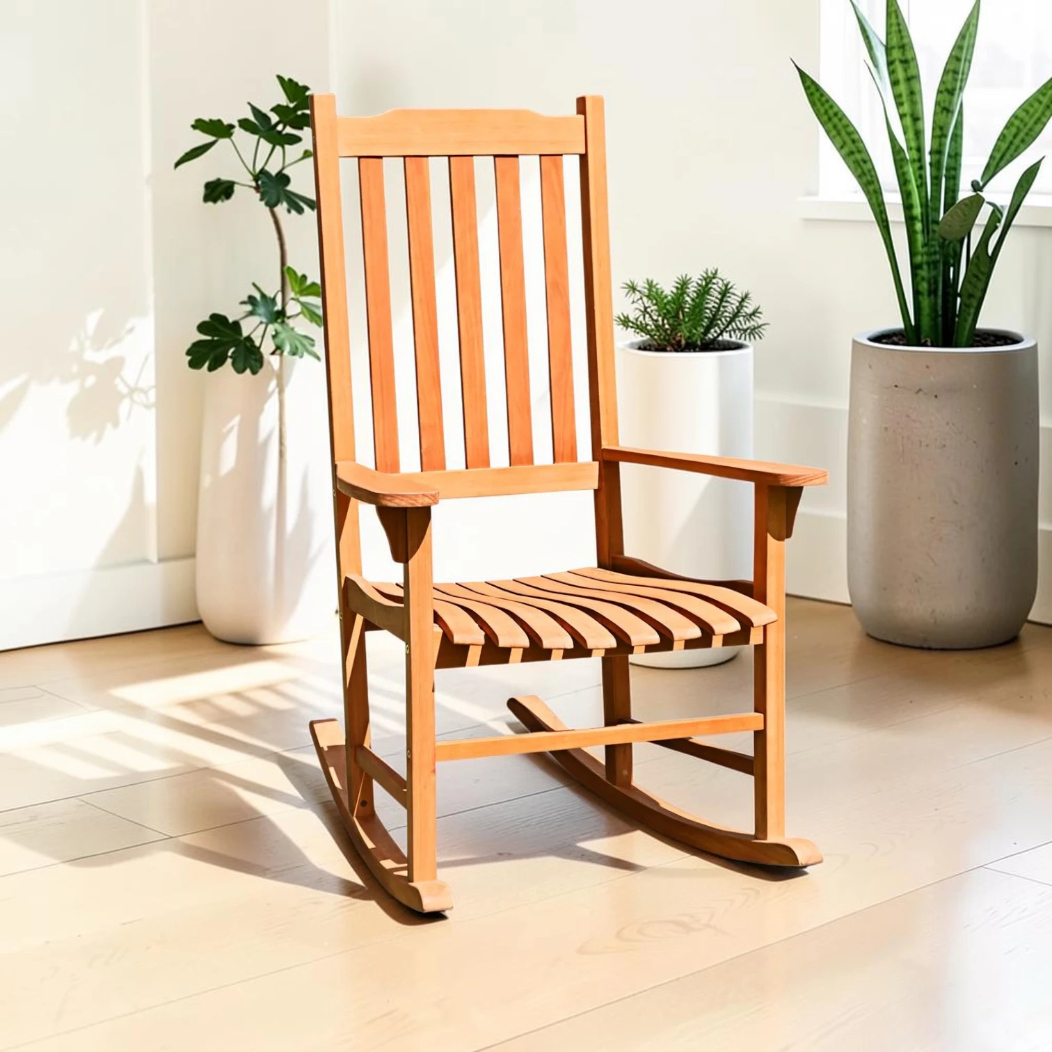 Outdoor Rocking Chair, Eucalyptus Wood Single Rocker, 33" x 28.5" x 45"