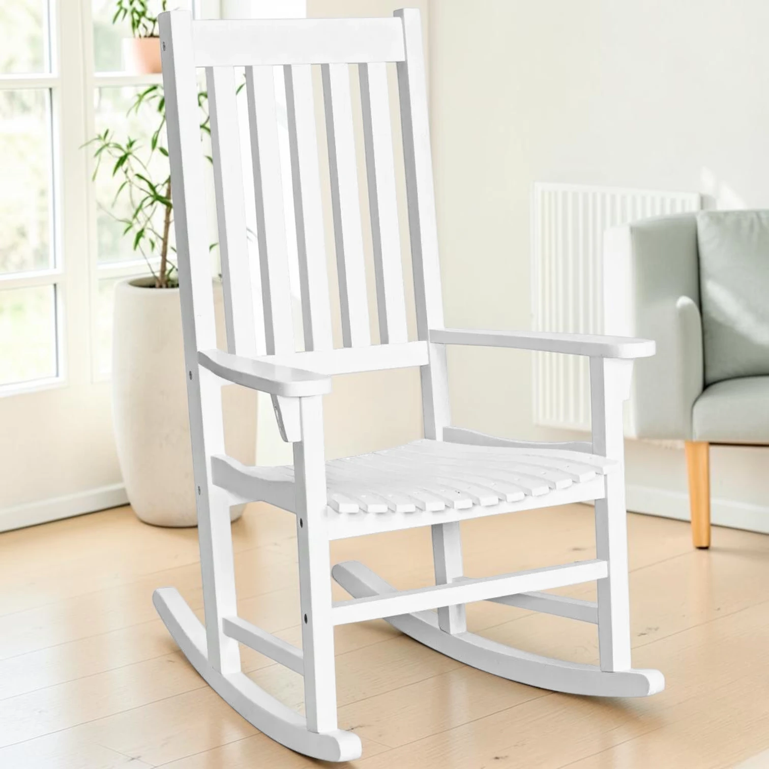 Indoor Outdoor Wooden High Back Rocking Chair White 33" x 28" x 45.5"