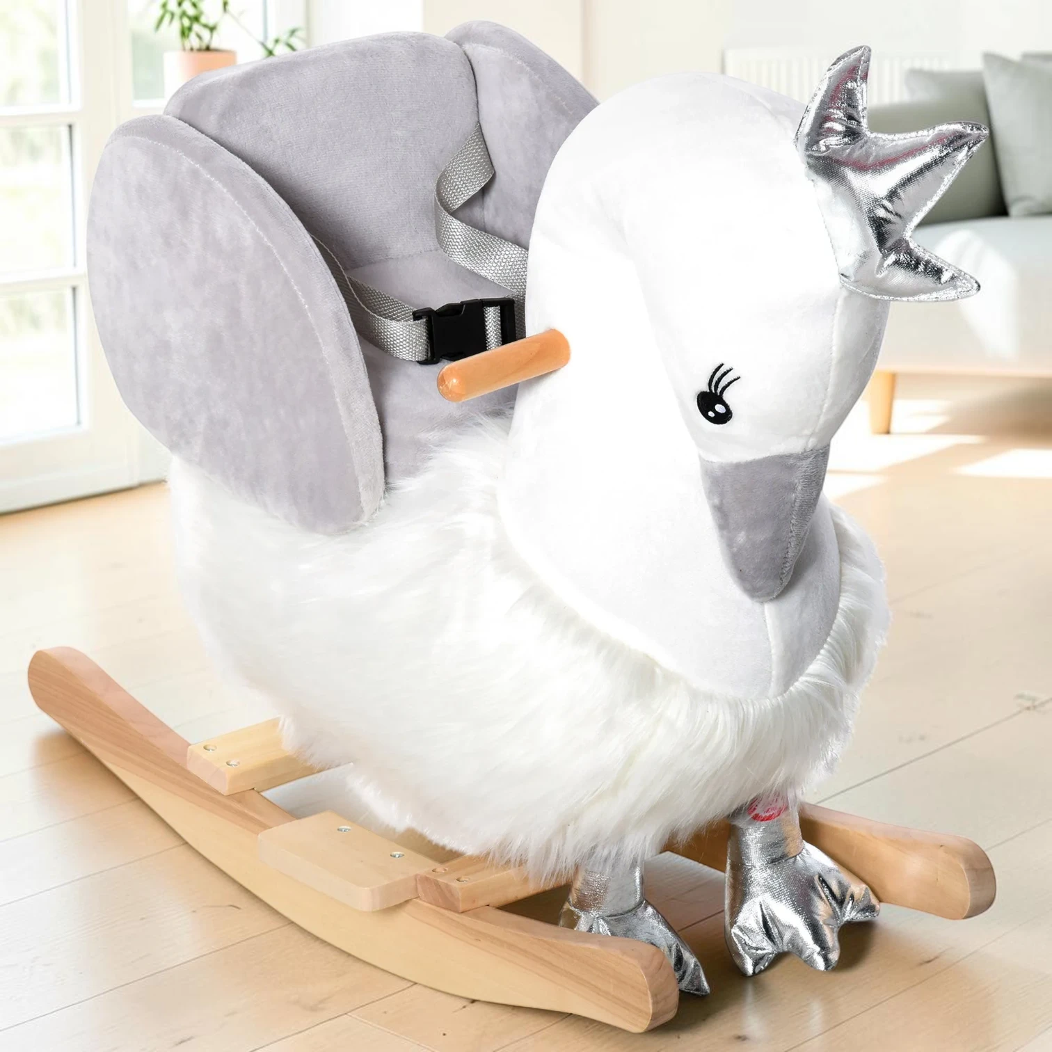 Kids Ride-On Rocking Horse Frog Style Plush Rocker with Music and Seat Belt 23.5-inch