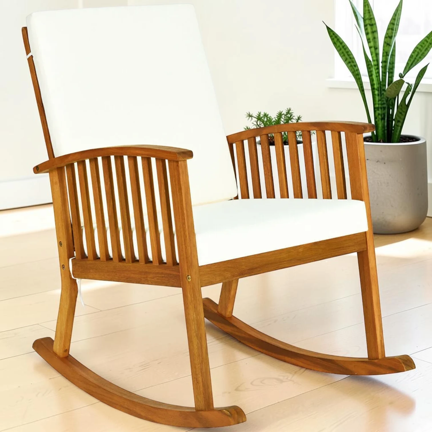Outdoor Acacia Wood Rocking Chair, Teak Finish, 35.5''L x 25''W x 36.5''H