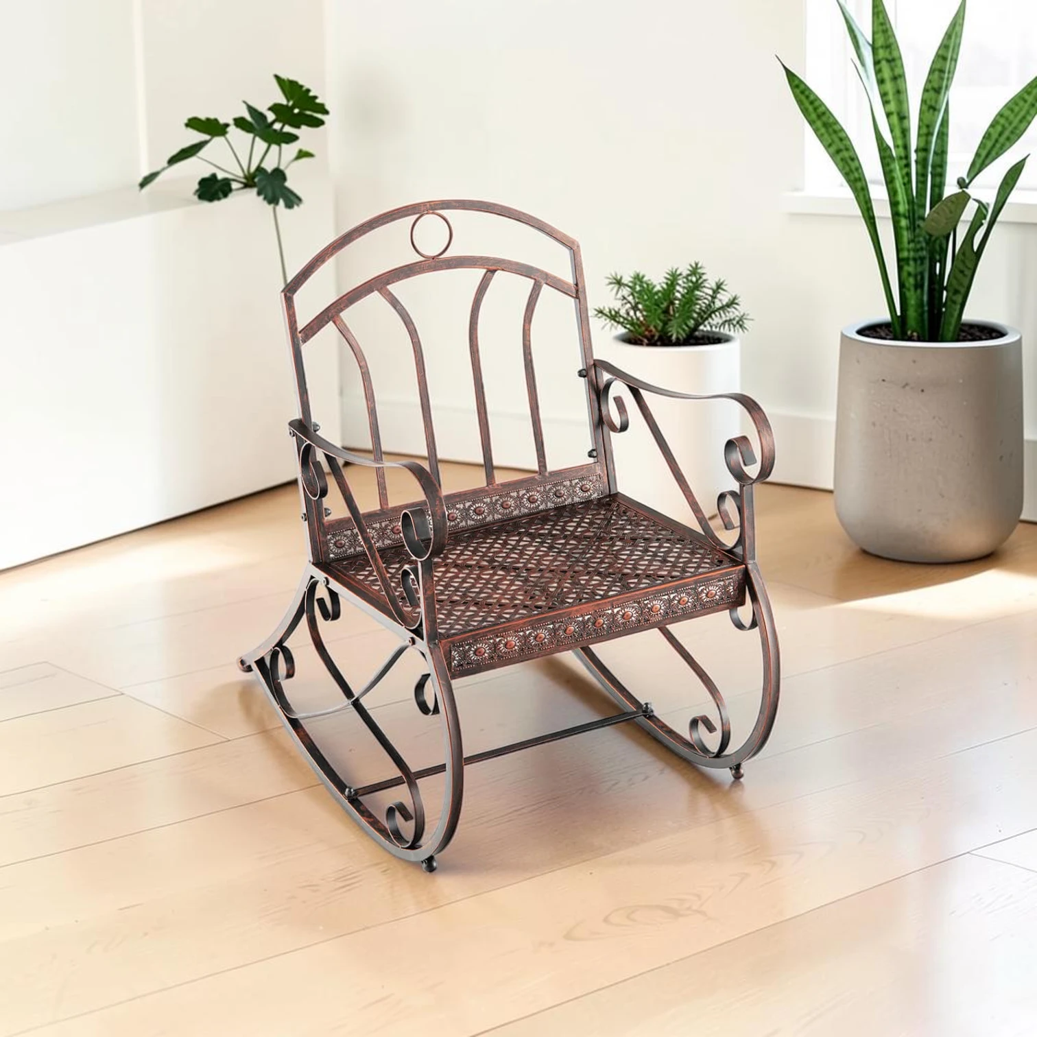 Heavy-Duty Patio Rocking Chair, Steel Outdoor Rocker, 30.5" x 23.5" x 35.5", Antique Copper