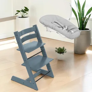 Tripp Trapp Chair and Newborn Set Bundle, European Beech Wood, Fjord Blue, 19.3 x 18.1 x 31.1 Inch