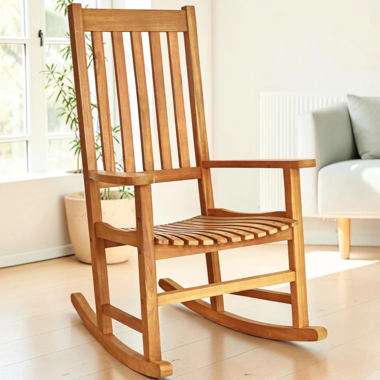 Indoor Outdoor Wood Rocking Chair Acacia Wood 33 x 28 x 45.5 Inches