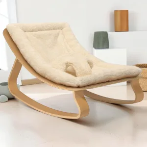 Baby Rocker, Beech Wood Frame with Fur Milk Fabric, 70 x 45 x 38 cm